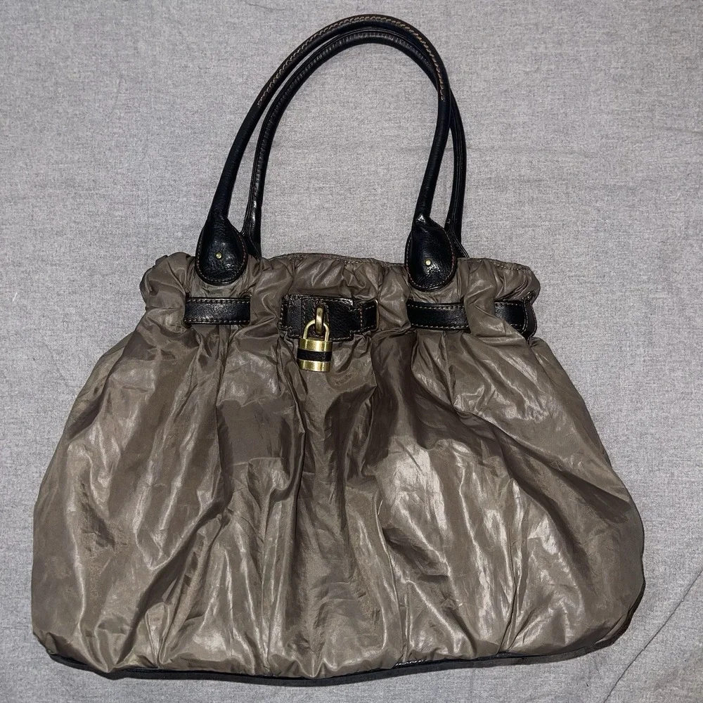 Mitzi Baker Vintage Designer Bag - Puffer Nylon & Leather Army Green 17W 13L